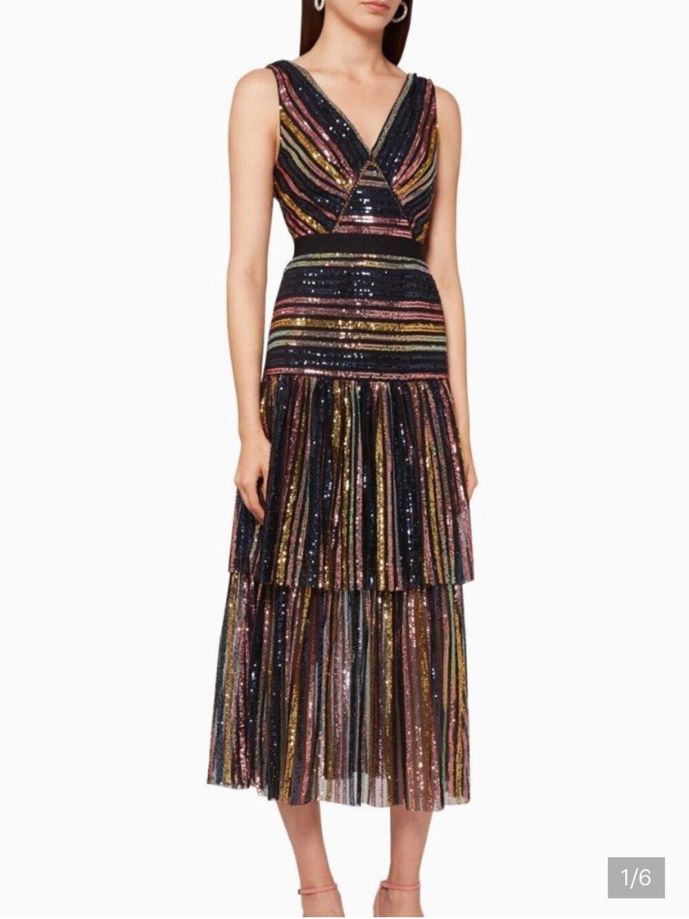 Self Portrait Sequin Tiered Midi Dress NEW NWT